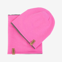 BEANIE AND COLLAR SET Pink/Grey