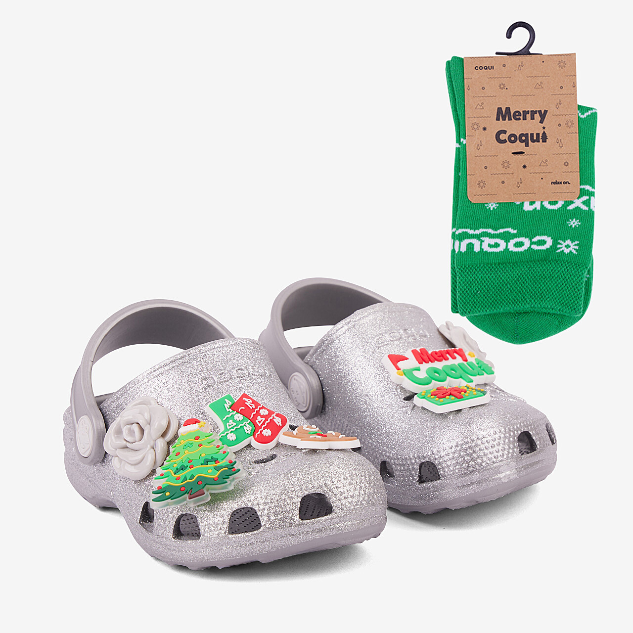 【限定品】 LITTLE FROG Khaki Grey Glitter + Green X-mas | COQUI shoes 2025 小物