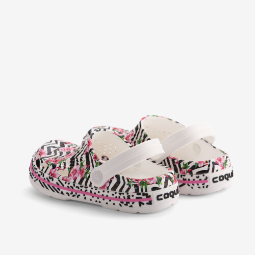 Clogsy LINDO PRINTED biele/čierne/ružové flamingo