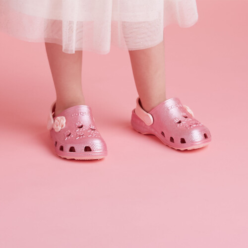 Clogs LITTLE FROG GLITTER Candy Pink Glitzer mit Anstecker