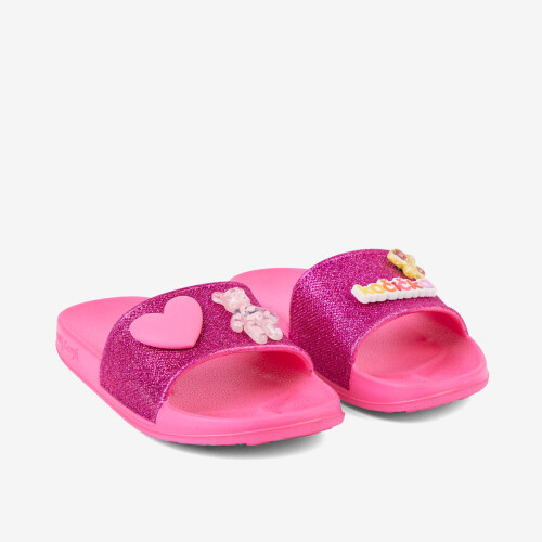 Pantofle TORA tmavě růžová glitter + amulety