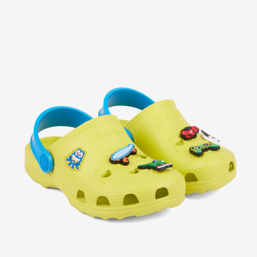Clogs  LITTLE FROG SET citrusové žlté/modré s amuletmi
