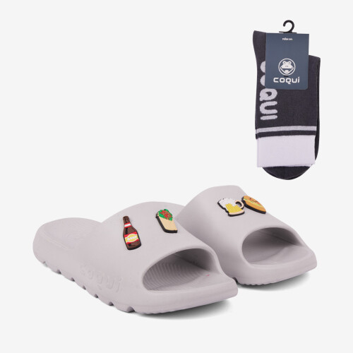 Pantofle LOU Eco šedé s amulety + ponožky