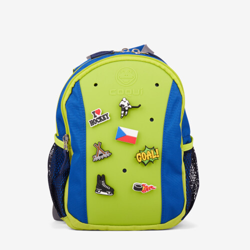 Dětský batoh RUCKSY zeleno-modrý s hokejovými amulety