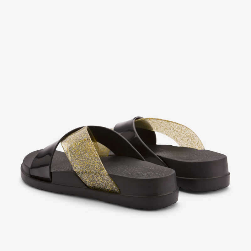 Pantoffeln NELA schwarz/gold glitter