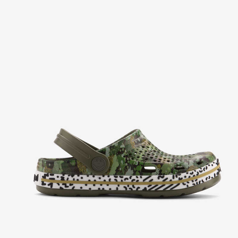 Clogsy LINDO PRINTED vojenské zelené/biely pás