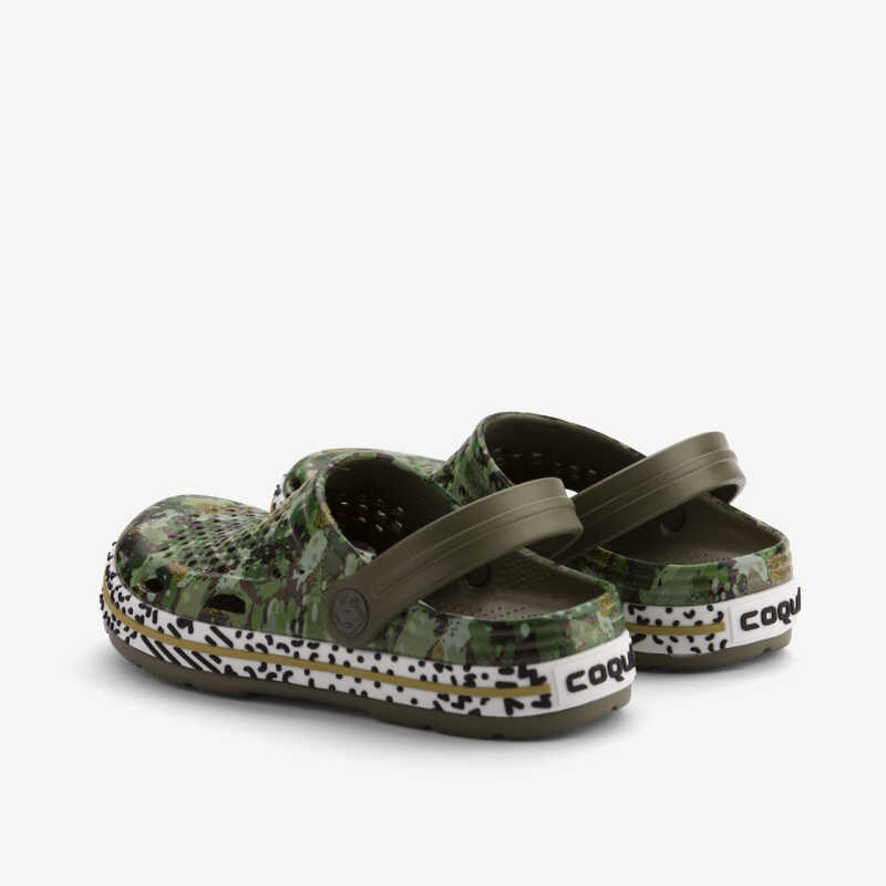 Clogsy LINDO PRINTED vojenské zelené/biely pás