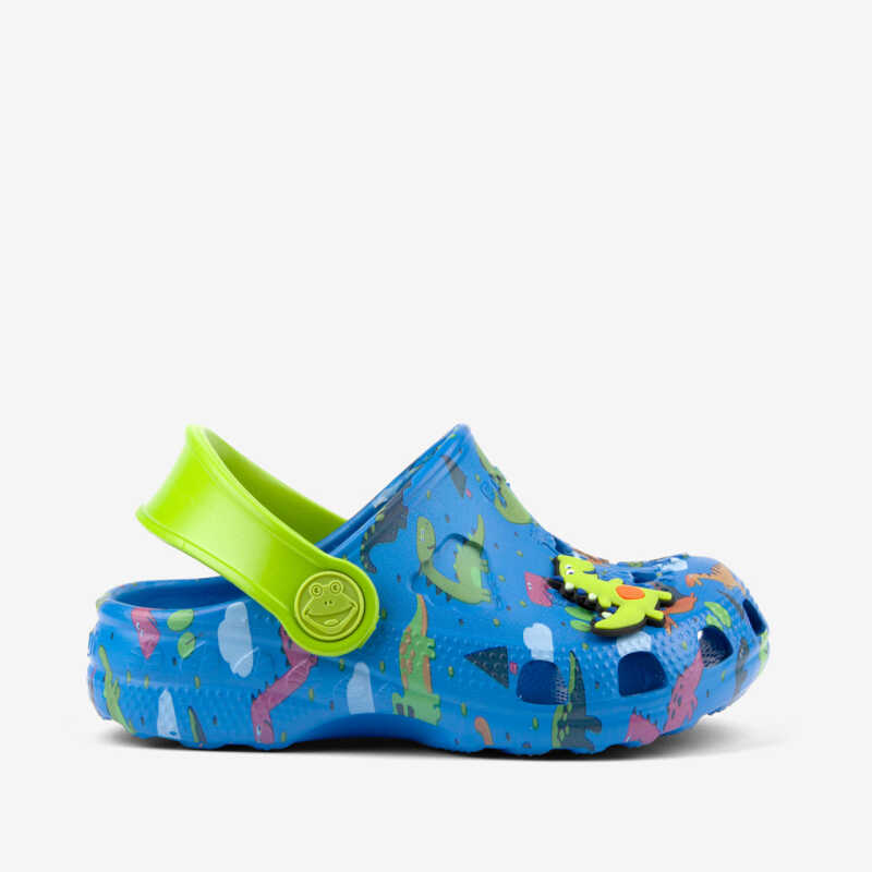 Clogsy LITTLE FROG modré/zelené dino s amuletom