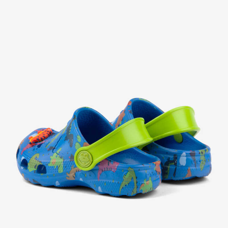 Clogsy LITTLE FROG modré/zelené dino s amuletom