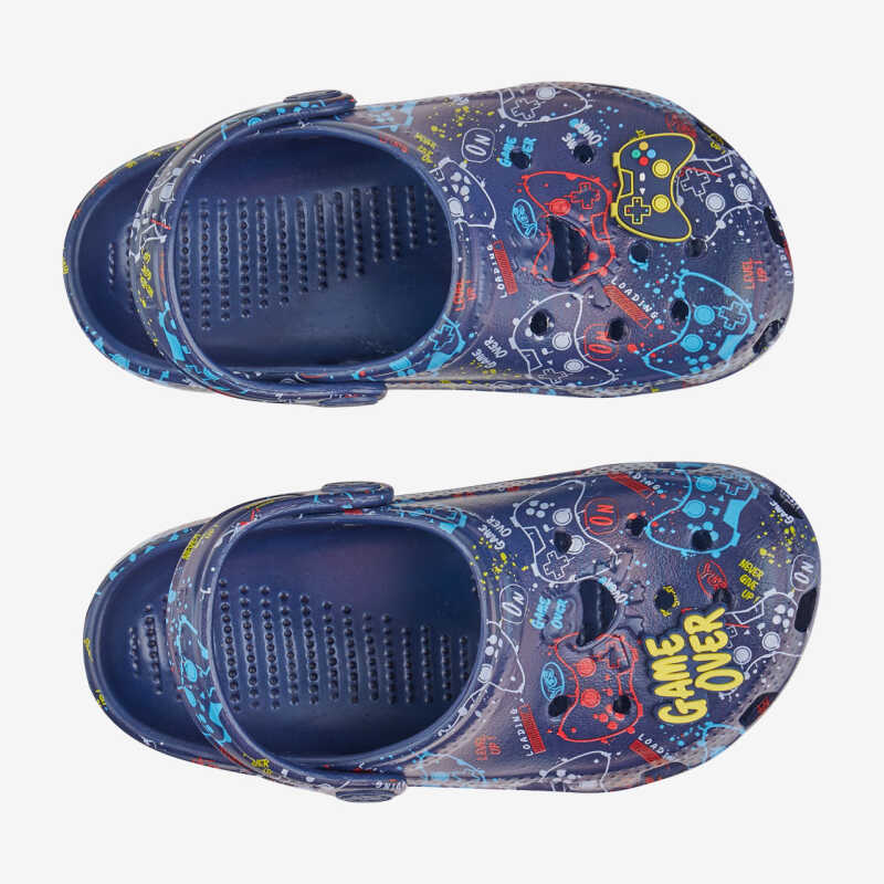 Clogs BIG FROG PRINTED modrá s  amuletom GAME OVER