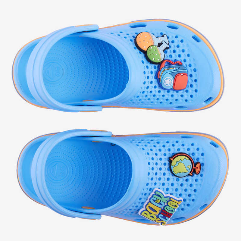Clogsy LINDO modré/oranžové s 4 amuletmi