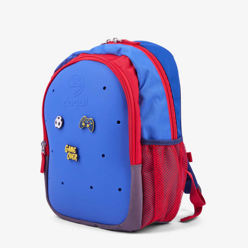Dětský batoh BAGSY modro-červený s 3 amulety