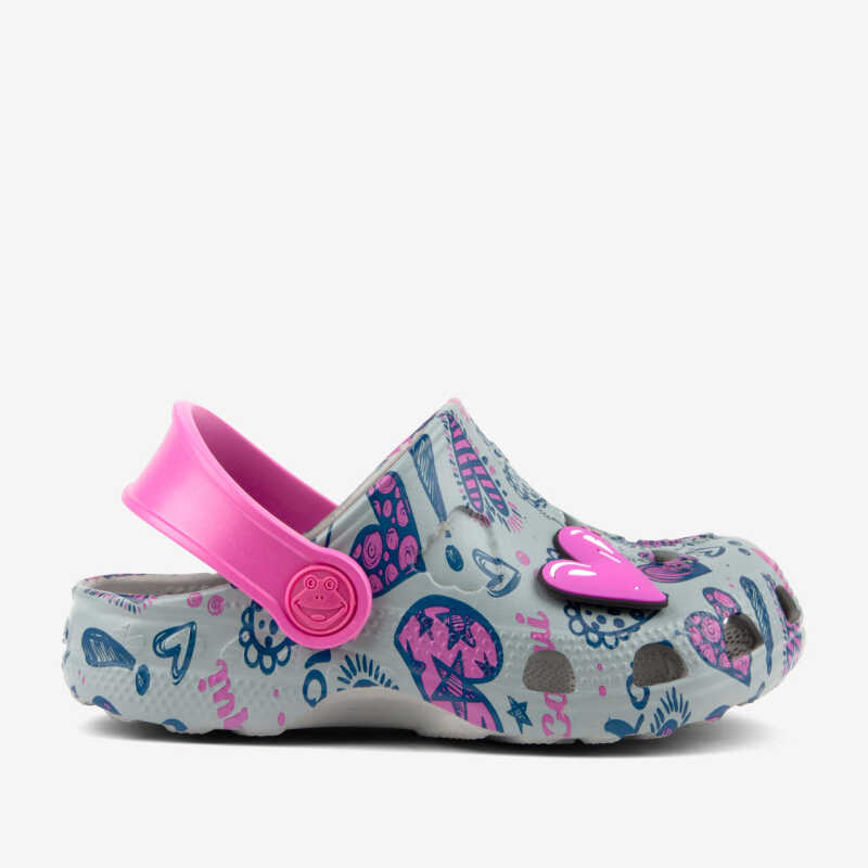 Clogs LITTLE FROG šedé/ružové s amuletom