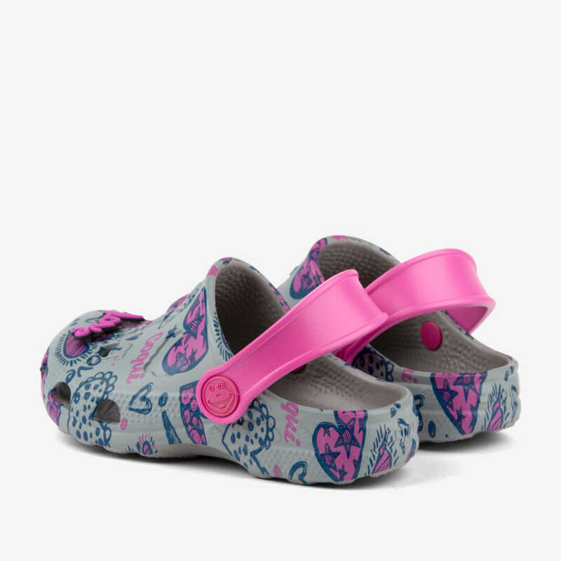 Clogs LITTLE FROG šedé/ružové s amuletom