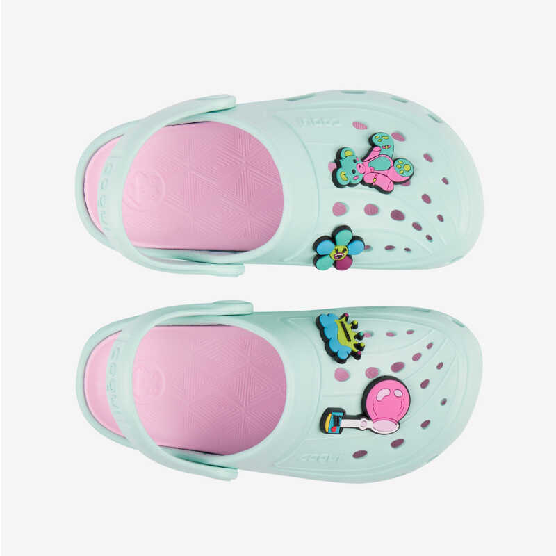 Clogs JUMPER SET mintové zelená/ružové s amuletmi